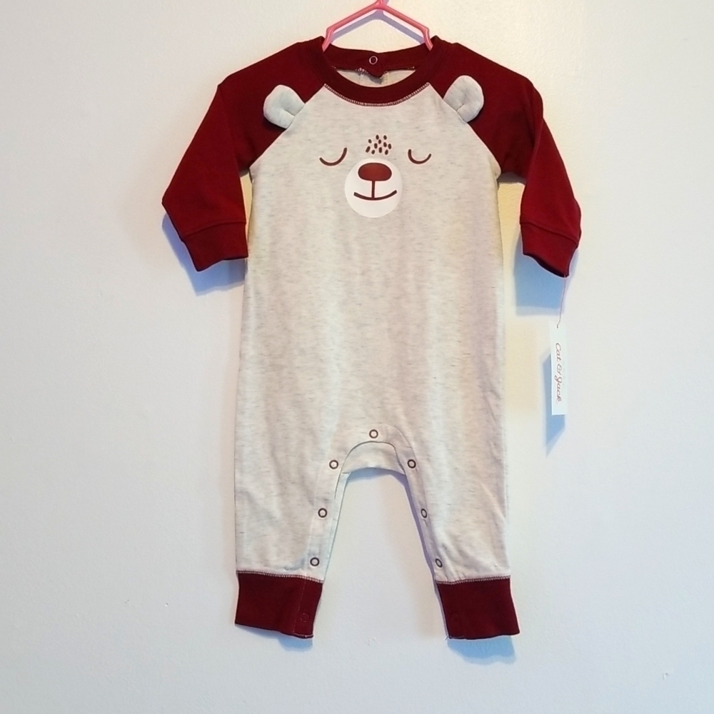2/$15 CAT & Jack Baby Boys 3-6 Months Heather Gray/Maroon Bear Romper